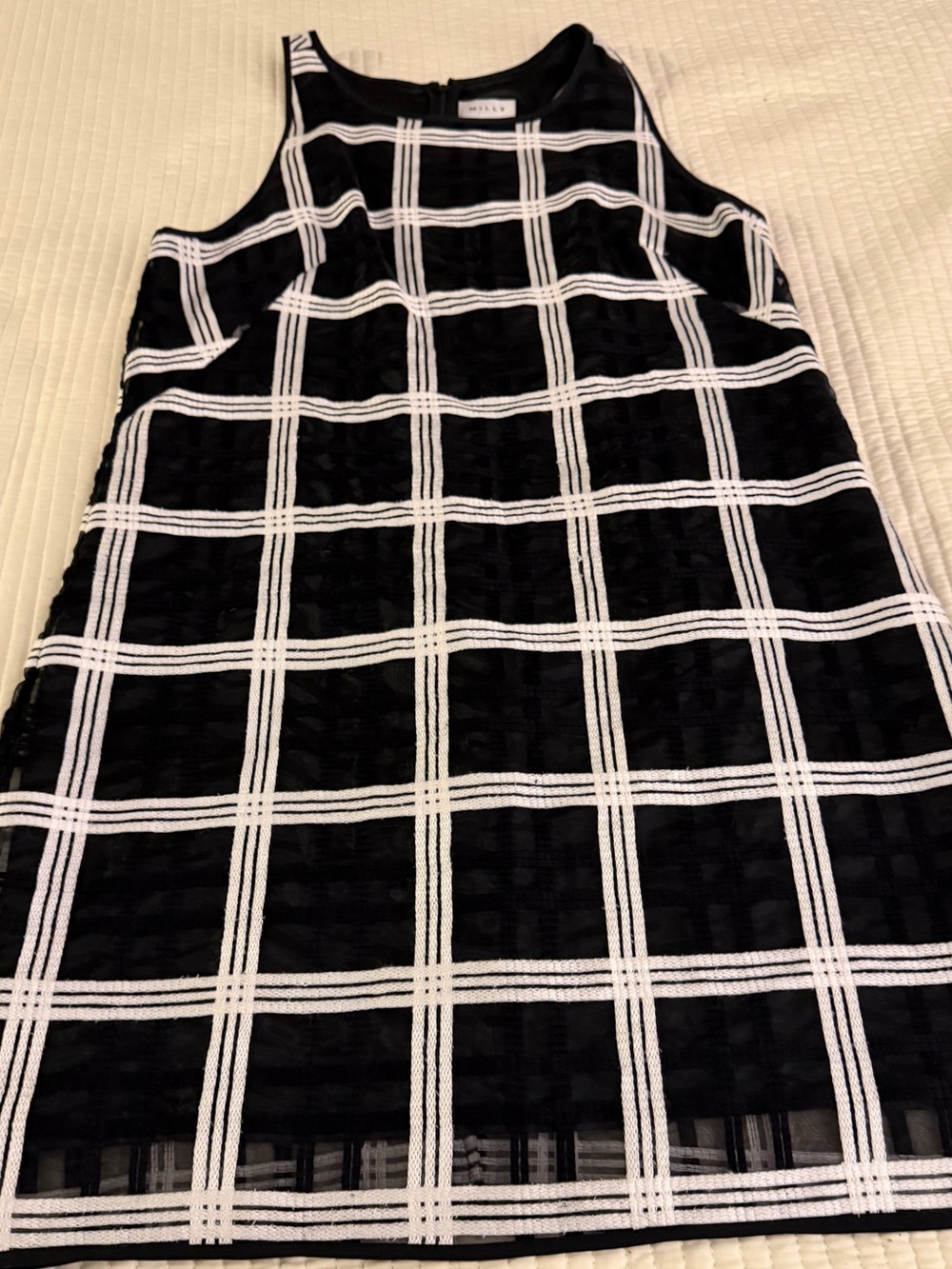Milly Black & White Windowpane Sleeveless Shift Dress